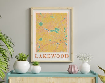 Watercolor Lakewood NJ Map Print: New Jersey Souvenir