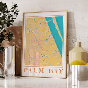 Aquarel Palm Bay Florida kaart poster – Palm Bay Wall Art Print, Palm Bay FL cadeau, kaart van Palm Bay Home Decor