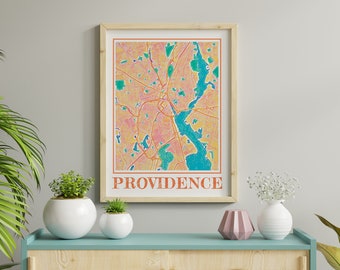 Providence Map Print, Watercolor Rhode Island City Wall Art