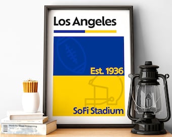Los Angeles Football Print, Los Angeles Poster, Minimalist Poster, Los Angeles Sports, California Team Colour Gift for American Football Fan