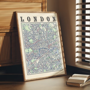 Affiche antique de carte de Londres de Londres Angleterre Carte classique du Royaume-Uni Londres Impression de Londres Art mural de Londres Cadeau du Royaume-Uni Affiche