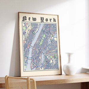 New York Map Print, Carte classique de New York, Affiche de New York, New York NYC, New York Wall Art, Carte de la ville des États-Unis