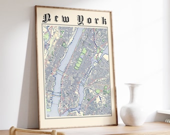 New York Karte Print, Klassische Karte von New York, New York Poster, New York NYC, New York Wandkunst, US City Map