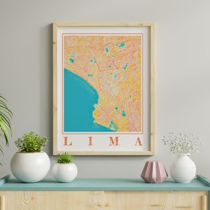 Watercolor Lima Map Poster of Peru Lima Map of Lima Wall Art of Lima Gift of Lima Print of Peru Map
