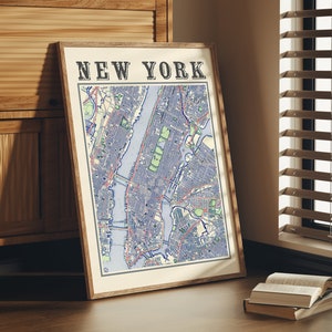 Affiche antique de carte de New York de New York NYC Carte classique de New York Impression de New York Wall Art of New York Gift