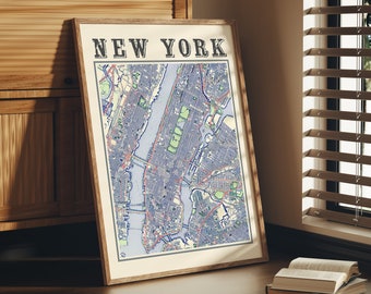 Antike New York Karte Poster von New York NYC Klassische Karte von New York Druck von New York Wandkunst von New York Geschenk
