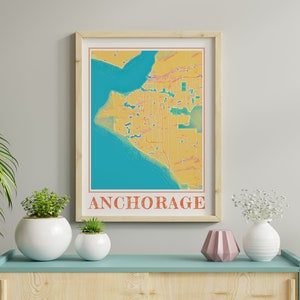Watercolor Anchorage Map Poster of Anchorage Alaska Map of Anchorage Wall Art of Anchorage Gift of Anchorage City Painting