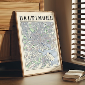 Antique Baltimore Map Poster of Baltimore Maryland Classic Map of Baltimore Print of Baltimore Wall Art of Baltimore Gift