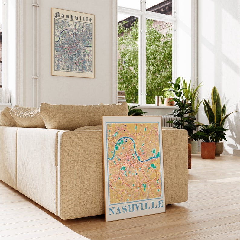 Watercolor Nashville Map Poster, Nashville Tennessee City Wall Art image 4