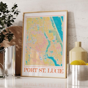 Poster aquarelle de carte de Port St Lucie – Art mural de Floride imprimable, impression de carte cadeau de Port St Lucie en Floride pour décoration d'intérieur