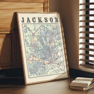 Antique Jackson Map Poster of Jackson Mississippi Vintage Home Décor of Jackson Print of Jackson Wall Art of Jackson Gift