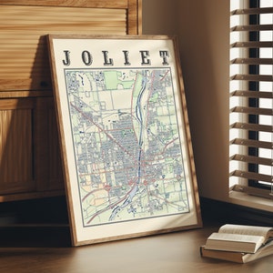 Ancienne carte de Joliet, Illinois, affiche de Joliet Décoration de maison de Joliet, Illinois, Impression de Joliet, Art mural de Joliet, Cadeau de Joliet, Illinois, cartes