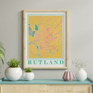 Póster de mapa de Rutland VT en acuarela de Rutland Vermont Mapa de Rutland Arte de pared de Rutland Regalo de Rutland Impresiones de Rutland Vermont
