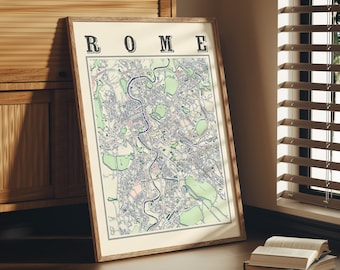 Póster del mapa de Roma antiguo de Roma Italia Mapa clásico de Roma Impresión de Roma Arte de la pared de Roma Regalo del mapa de Italia Póster