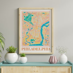Aquarel Philadelphia kaart poster van Philadelphia Pennsylvania kaart van Philadelphia kunst aan de muur van Philadelphia geschenk van Philadelphia Home decor