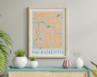 Watercolor Sacramento Map Poster of Sacramento California Map of Sacramento Wall Art of Sacramento Gift of Sacramento CA Prints