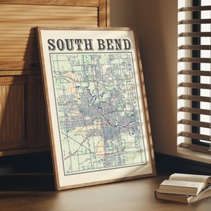 Antique South Bend Map Poster of South Bend Indiana Classic Map of South Bend Print of South Bend Wall Art of South Bend Gift