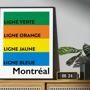 Affiche du plan du métro de Montréal | Impression d'art mural Montréal | Cadeau Metro unique | Oeuvre d'art québécoise pour la maison et le bureau