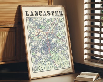 Antique Lancaster Map Poster of Lancaster Pennsylvania Classic Map of Lancaster Print of Lancaster Wall Art of Lancaster Gift Pennsylvania
