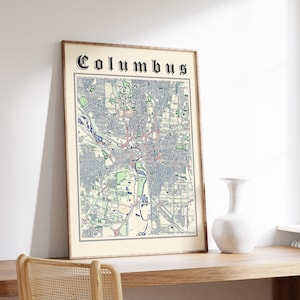 Columbus Map Print, Classic Map of Columbus, Columbus Poster, Columbus Ohio, Columbus Wall Art, US City Map
