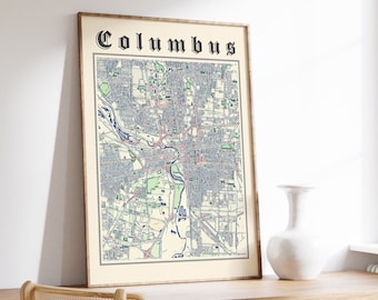 Columbus Map Print, Classic Map of Columbus, Columbus Poster, Columbus Ohio, Columbus Wall Art, US City Map