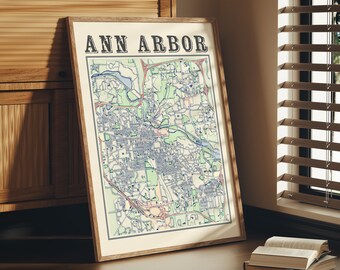 Antique Ann Arbor Map Poster of Ann Arbor Michigan Vintage Home Décor of Ann Arbor Print of Ann Arbor Wall Art of Ann Arbor Gift