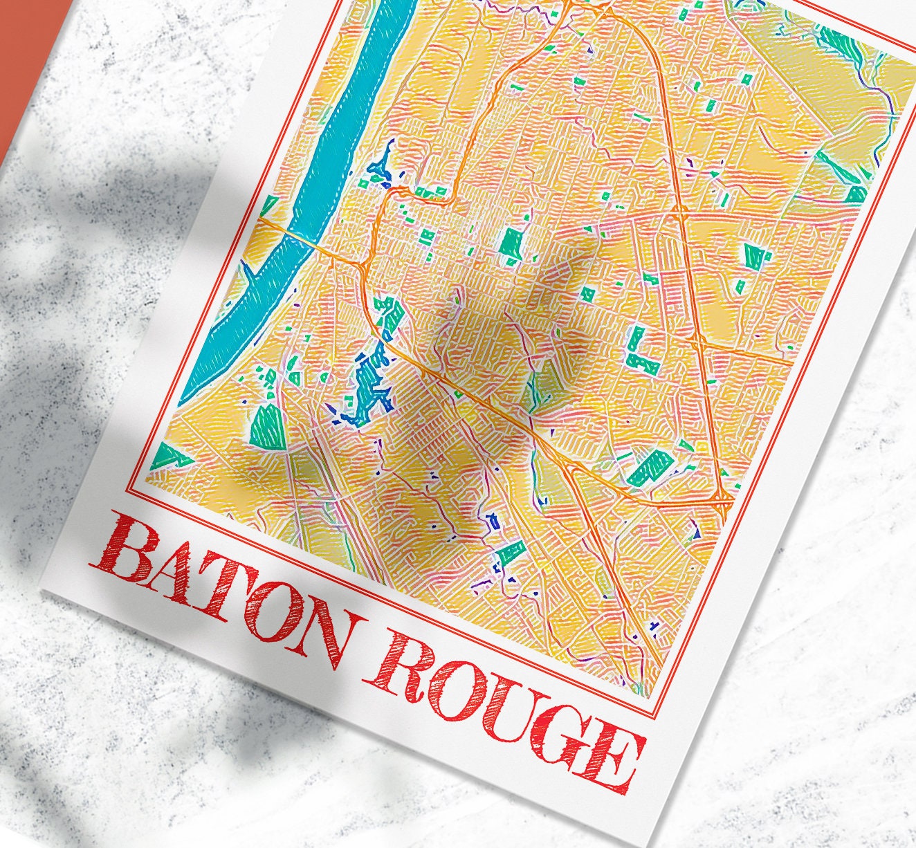 Watercolor Baton Rouge Map of Baton Rouge Print of Baton Rouge ...