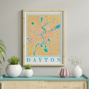 Dayton Watercolour Map Poster, Ohio Wall Art Print, Painting Style USA City Map Giclée for Travelers