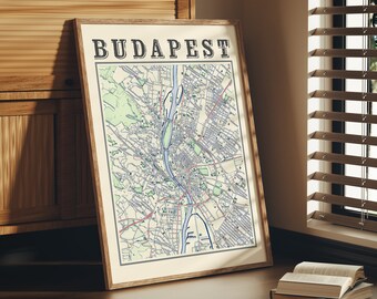 Antique Budapest Map Poster of Budapest Hungary Classic Map of Budapest Print of Budapest Wall Art of Budapest Gift of Hungary Map Poster