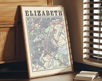 Antike Elizabeth NJ Map Print: Vintage Stadtwandkunst