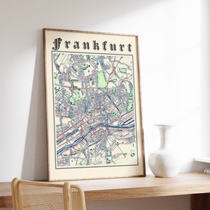 Frankfurt Map Print, Classic Map of Frankfurt, Frankfurt Poster, Frankfurt Germany Print, Frankfurt Wall Art, Deutschland Map