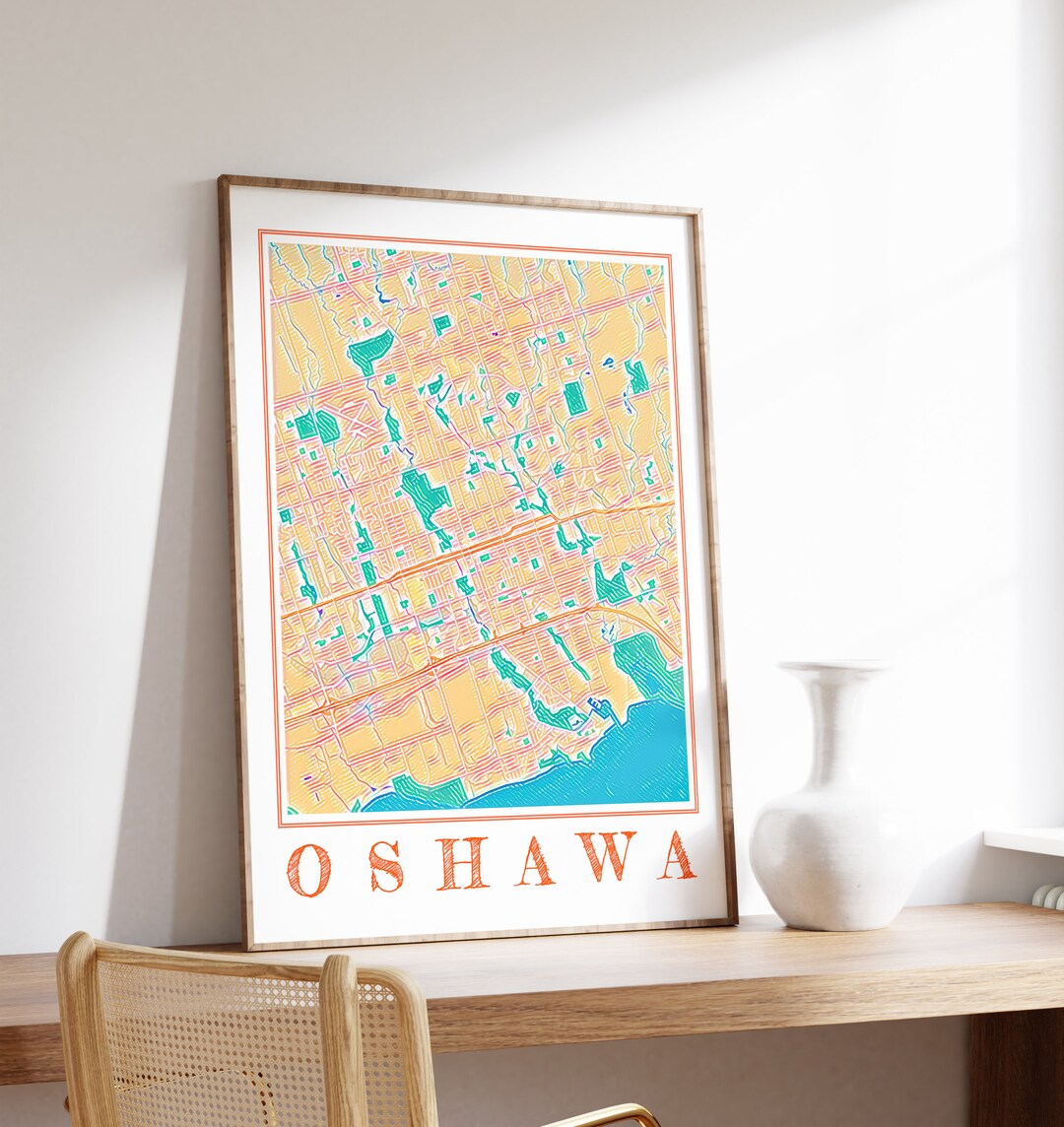 Watercolor Oshawa Map Print of Oshawa Ontario Painting Map of Oshawa