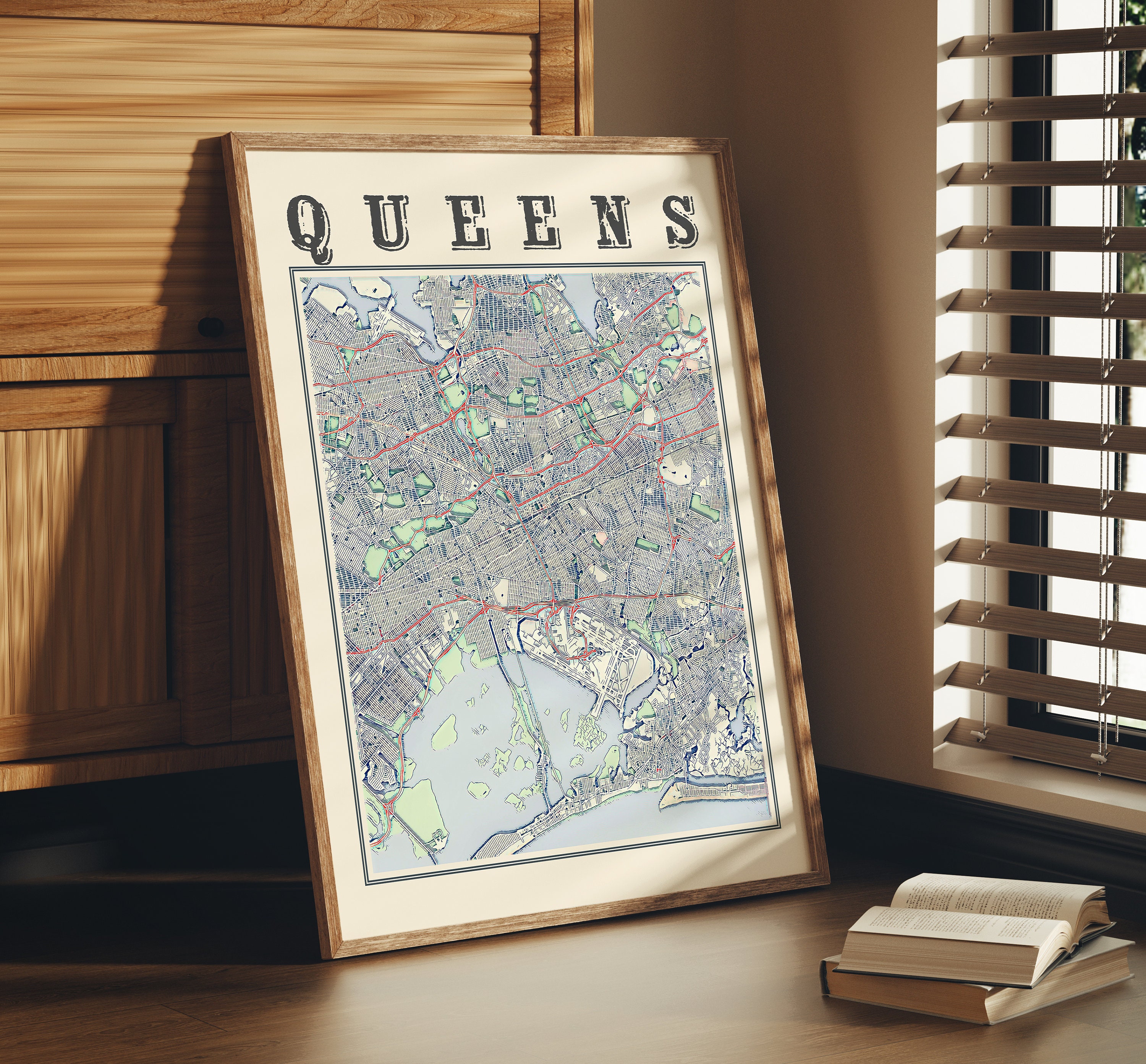 Carte Ancienne Du Queens, New York - Reproduction Giclée - Tirage D'Art Encadrable