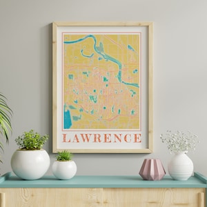 Watercolor Lawrence Kansas Map Poster of Lawrence Map of Lawrence Wall Art of Lawrence Gift of Lawrence City Painting