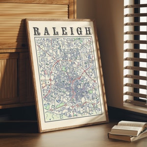 Antique Raleigh Map Poster of Raleigh North Carolina Classic Map of Raleigh Print of Raleigh Wall Art of Raleigh Gift