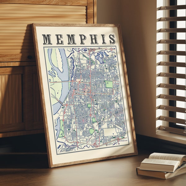 Antique Memphis Map Poster of Memphis Tennessee Classic Map of Memphis Print of Memphis Wall Art of Memphis Gift