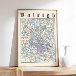 Classic Raleigh Map Poster of Raleigh North Carolina Print of Raleigh NC Map of Raleigh Classic Wall Art of Raleigh Wall Art Gifts