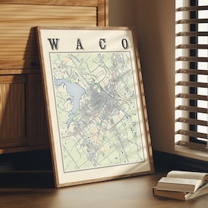 Antique Waco Texas Map Poster of Waco Wall Art of Waco TX Print of Waco Wall Art of Waco Gift