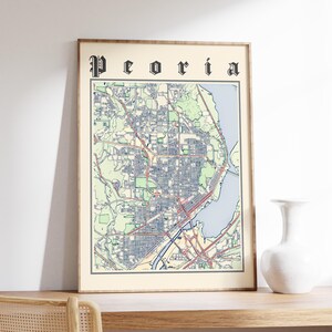 Classic Peoria Map Poster of Peoria Illinois Print of Peoria IL Map of Peoria Classic Wall Art of Peoria Wall Art Gifts