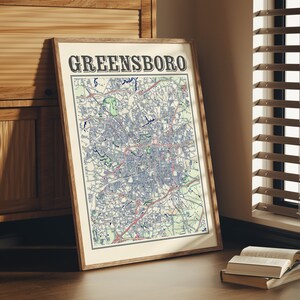 Antique Greensboro Map Poster of Greensboro North Carolina Classic Map of Greensboro Print of Greensboro Wall Art of Greensboro Gift