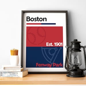 Boston Baseball Print, Boston Poster, Minimalist Poster, Boston Sports, Massachusetts Team Colour Gift for Baseball Fan