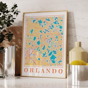 Orlando kaart poster aquarel print - Florida kunst aan de muur, stadskaart poster, uniek Orlando cadeau, woondecoratie schilderij, reiskaart van Orlando