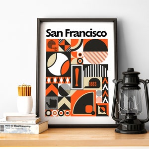 San Francisco Baseball Print, Minimalist Poster, Bauhaus City Art, California Team Colour Gift for Baseball Fan