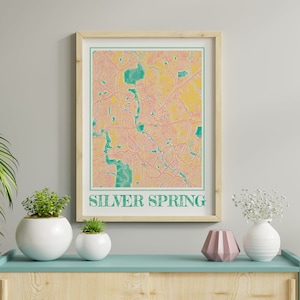 Carte MD aquarelle de Silver Spring, affiche de Silver Spring, Maryland, carte de Silver Spring, oeuvre d'art murale de Silver Spring, cadeau de Silver Spring, impressions