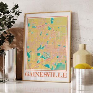 Aquarel Gainesville FL kaart poster - Florida kunst aan de muur, Gainesville print, stadskaart schilderij, Gainesville cadeau, decor van het huis