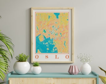 Aquarell Oslo Karte Print: Norwegen Stadt Wandkunst