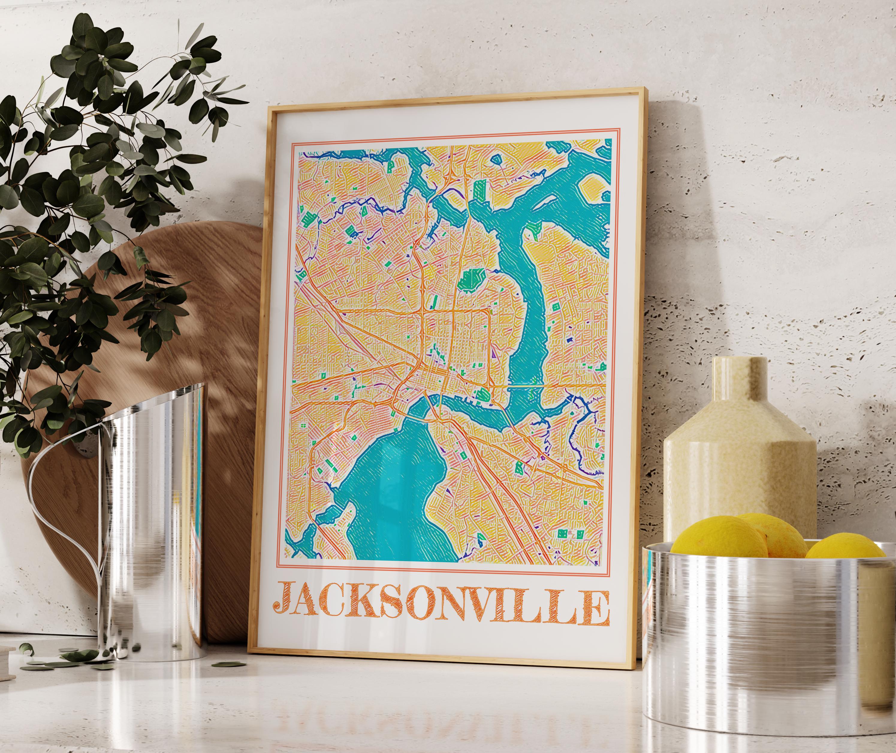 Watercolor Jacksonville Map Poster | Jacksonville FL Wall Art | Unique Jacksonville Gift | Florida Map Print