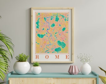 Acuarela Roma Mapa Cartel de Italia Roma Mapa de Roma Arte mural de Roma Regalo de Roma Impresión de Italia Mapa Cartel