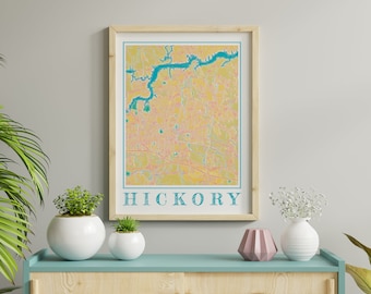 Watercolor Hickory Map Poster of Hickory North Carolina Map of Hickory Wall Art of Hickory Gift of Hickory NC Prints of Hickory