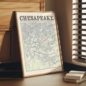 Antica mappa di Chesapeake Poster di Chesapeake Virginia Arredamento vintage per la casa di Chesapeake Stampa di Chesapeake Wall Art of Chesapeake Gift